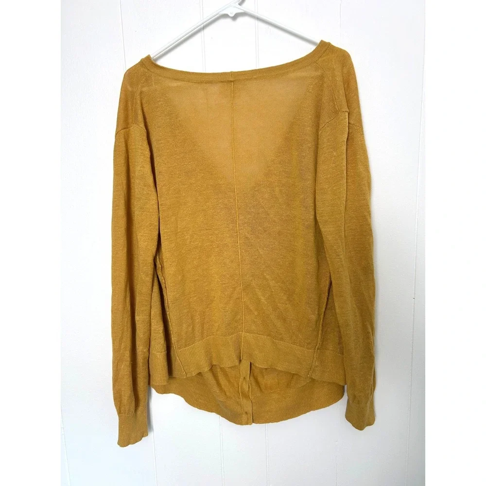Garnet Hill Easy 100% Linen Drape Front Cardigan Womens M Mustard Yellow Sweater